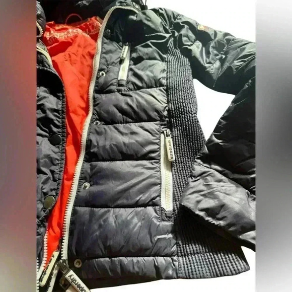 Superdry Womens Sports Puffer Jacket Small Blue Pink Full Zip Hooded EUC size S - Picture 3 of 6